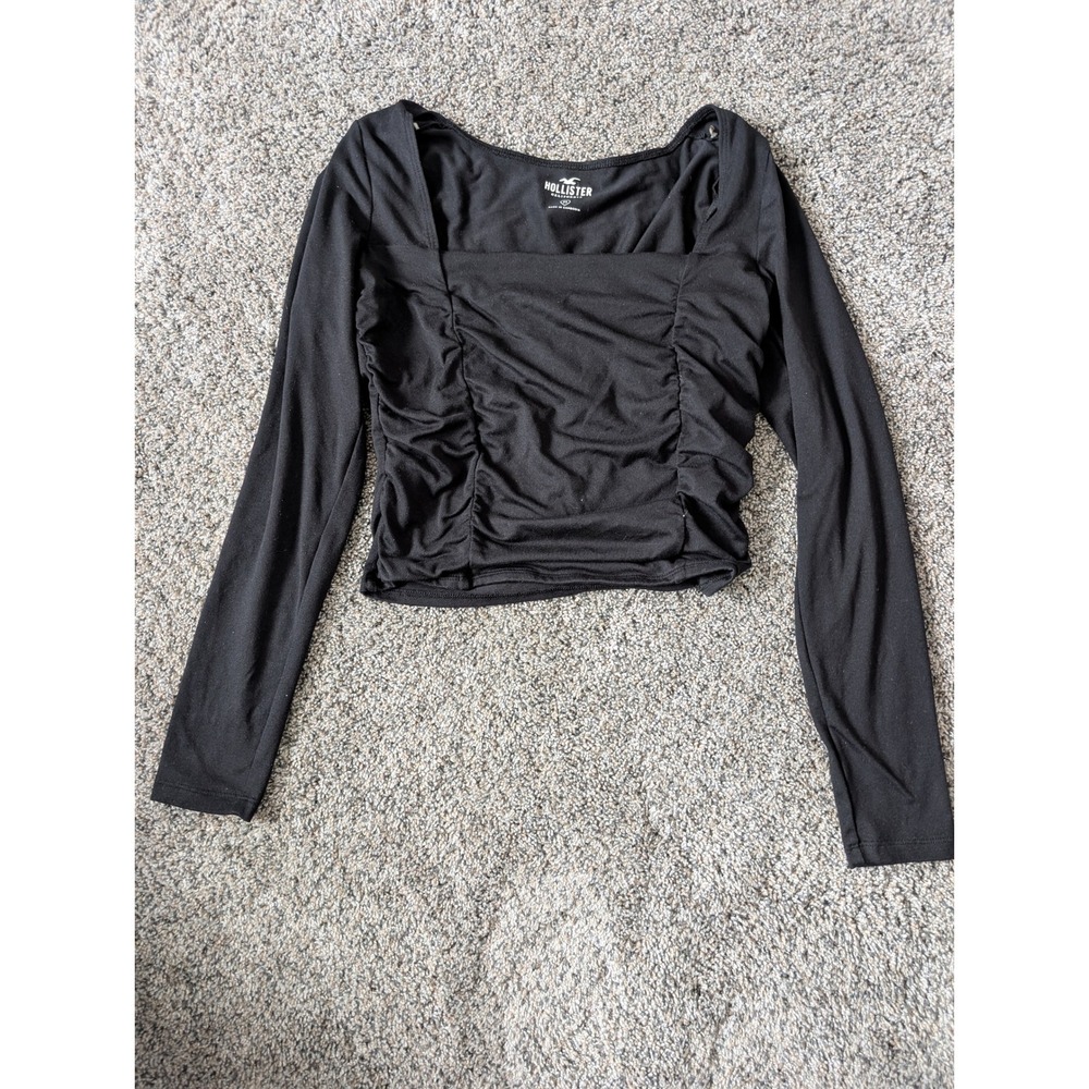 Hollister Black Ruched Square‎ Neck Long Sleeve Crop Top Mens Size M